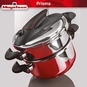 Magefesa® Prisma 4.2 + 6.3 Quart Stove-top Super Fast Pressure Cooker, Easy and Smooth Locking Mechanism, Polished 18/10 Stainles Steel, Suitable Induction, 5 Security Systems, 11.6 PSI Working pressure