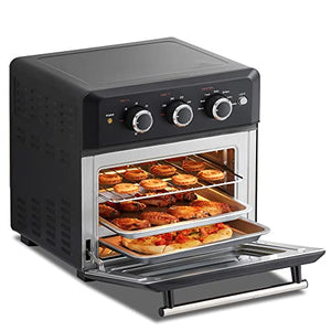 COMFEE' Retro Air Fry Toaster Oven, 7-in-1, 1500W, 19QT Capacity, 6 Slice, Air Fry, Rotisseries, Warm, Broil, Toast, Bake, Convection Bake, Black, Perfect for Countertop