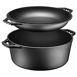 2 in 1 Double Dutch Oven and Domed Skillet Lid, 7 Quart Pre-Seasoned