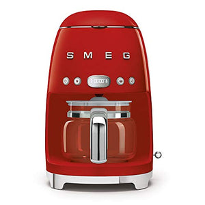Smeg DCF02RDUS 50's Retro Style Drip Filter Coffee Maker Bundle with Smeg CGF01RDUS Coffee Grinder - Red
