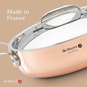 de Buyer - Prima Matera Sauteuse Pan with 2 Handles and Lid - Copper Cookware with Stainless Steel - Oven and Induction Safe Saute Pan - 8"
