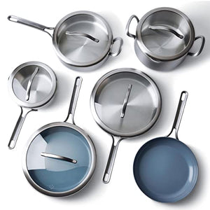 GreenPan X Food 52 Five-Two Essentials, Tri-Ply Stainless Steel 11 Piece Cookware Pots and Pans Set with Ceramic Nonstick Pans and Bonus Protectors, PFAS-Free, Multi Clad, Induction, Dishwasher Safe