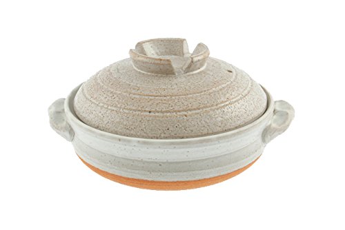 Kotobuki Donabe Japanese Hot Pot Shigaraki Brushstroke Design Casserole Pan (Serves 2 to 3), White
