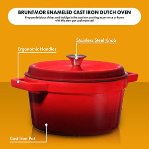 Bruntmor, Enameled Cast Iron Dutch Oven Casserole Dish 6.5 quart Large Loop Handles & Self-Basting Condensation Ridges On Lid (Fire Red)
