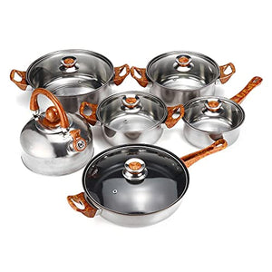 ERGUI Stainless Steel Kitchen Cookware Set Cooking Pots and Pans Casseroles Frypan Saucepan Set Cookware Utensil Sets