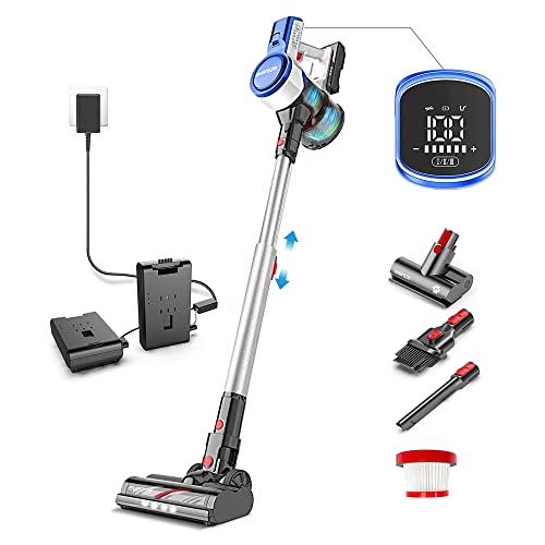Cordless Vacuum Cleaner with Two Batteries 100Mins Runtime 25KPa Powerful Suction, Duo Charger Motorized Mattress Brush Lightweight Handheld for Hard Floor Carpet & Pet Hair -V40 Duo Power
