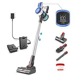Cordless Vacuum Cleaner with Two Batteries 100Mins Runtime 25KPa Powerful Suction, Duo Charger Motorized Mattress Brush Lightweight Handheld for Hard Floor Carpet & Pet Hair -V40 Duo Power