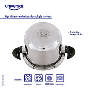 Stainless Steel Easy Use Pressure Cooker 6.3 Qt / 6L + Additional Glass Lid, Pressure Cooker and Regular Pot, Pressure Cooker for Canning, Induction Compatible by Universal