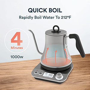 OVALWARE Electric Pour Over Gooseneck Kettle 0.8L, Variable Temperature Control, Quick Boil, Smart Automatic Shutoff, Stainless Steel, Fast Hot Water Boiler, Electronic Pot Heater, Coffee/Tea Maker