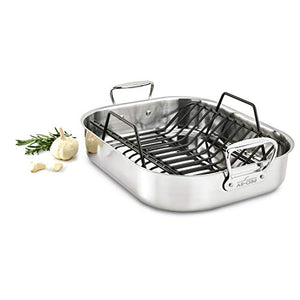 All-Clad Stainless Steel E752C264 Dishwasher Safe Large 13 x 16-Inch Roaster with Nonstick Rack Cookware, 25-lbs, Silver