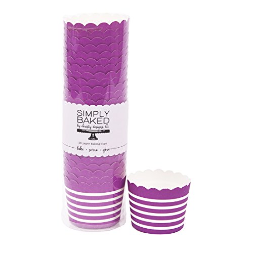 Simply Baked Small Paper Baking Cup, Orchid with White Stripe, 25-Pack, Entertain with Ease and Style, Serve Cupcakes, Ice cream, Appetizers and More by Simply Baked