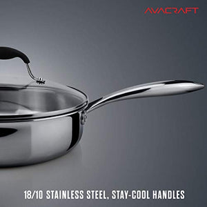 AVACRAFT 18/10 Tri-Ply Stainless Steel Saute Pan with Lid, Stay Cool Handle, Helper Handle, Induction Pan, Versatile Stainless Steel Skillet, Sauté Pans in our Pots and Pans cookware (3.5 Quarts)