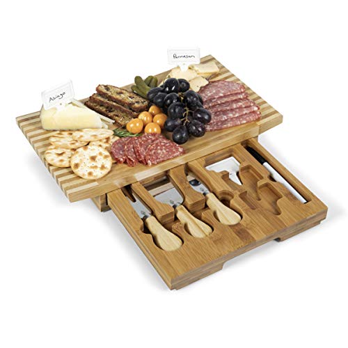 TOSCANA - a Picnic Time Brand Concavo Bamboo Cheese Board and Cheese Tool Set