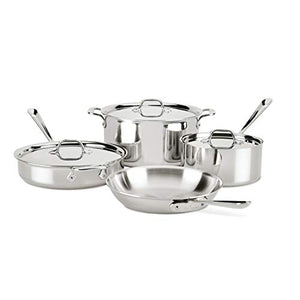 All-Clad 4007AZ D3 Stainless Steel Dishwasher Safe Induction Compatible Cookware Set, 7-Piece, Silver & D3 Stainless Cookware, 12-Inch Fry Pan with Lid, Tri-Ply Stainless Steel, Silver