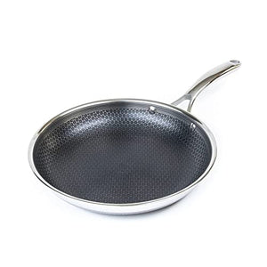 HexClad 10 Inch Hybrid Stainless Steel Frying Pan with Stay-Cool Handle - PFOA Free, Dishwasher and Oven Safe, Non Stick, Works with Induction Cooktop, Gas, Ceramic, and Electric Stove