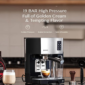 Espresso Coffee Machine Cappuccino Maker with 19 BAR Pump & Powerful Milk Tank for Home Barista Brewing,Multiple Functions for Espresso/Moka/Cappuccino,Self-Cleaning System,1250W(Silver)
