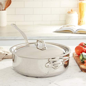Mauviel Made In France M'Cook 5 Ply Stainless Steel 5.8 Quart Saute Pan with Lid And Helper Handle, Cast Stainless Steel Handle