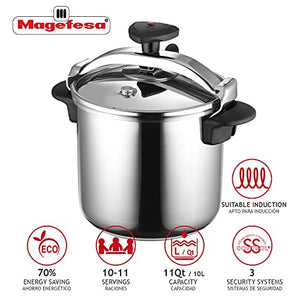 MAGEFESA Star Quick Easy To Use Pressure Cooker, 18/10 Stainless Steel, Suitable for induction. Thermodiffusion bottom, 3 Security Systems (10 QUART)