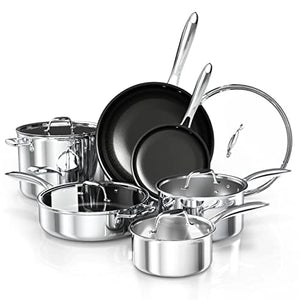 Stainless Steel Pots and Pans Set, imarku Nonstick 3-Ply Clad Kitchen Cookware Sets, Induction Cookware Pan Set, Dishwasher & Oven Safe Pans for Cooking, 11-Piece Cookware Sets, for All Cooktops