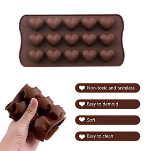 VEGCOO 6 Pcs Silicone Chocolate Molds with 100 Pcs Chocolate Gold Foil Wrappers, Heart Shape Chocolate Candy Mold Chocolate Bar Moulds for Valentine's Day Christmas Party