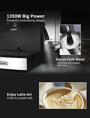 Gevi 15 Bar Espresso Machine, Professional Espresso Coffee Maker with Milk Frother for Espresso, Latte, Machiato and Cappuccino, 1.5L Removable Water Tank, Silver, 1100W