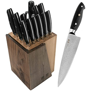 Professional Knife Set - 15 Piece Kitchen Knife Set, German Steel Forged Chef Knife Set with Steak Knife Set Solid Wood Handle Kitchen Knife Set Knife Block Professional Kitchen Knife Set
