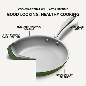 Zivicook Healthy Coating Made Daikin 10 Piece Nonstick Cookware Pots and Pans Set, Silver Handle, PFOA-Free, Dishwasher Safe, Oven Safe(Sea green)