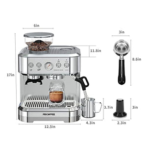 Espresso Maker Fricoffee Espresso Machine with Grinder 15 Bar Cappuccino Machine Semi Coffee Espresso Machine with Steam Wand