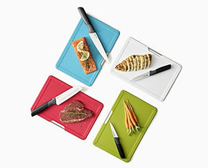Joseph Joseph Index Plastic Cutting Board Set with Stainless Steel Storage Case Color-Coded Dishwasher-Safe Non-Slip, Large, Steel Multicolored
