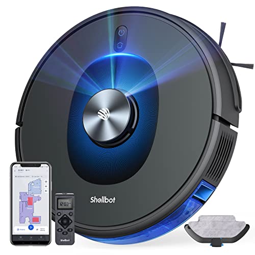 LiDAR Robot Vacuum and Mop Combo, Shellbot SL60 Robotic Vacuum Cleaner 5200mAh, 4000Pa Strong Suction, 3D Structured Light Obstacle Avoidance, 200 Mins+ Runtime, Works with Alexa, Google Assistant