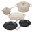 Le Creuset 8 Piece Multi-Purpose Enameled Cast Iron with SS Knobs, Stoneware, and Toughened Nonstick PRO Fry Pan Complete Cookware Set - Meringue