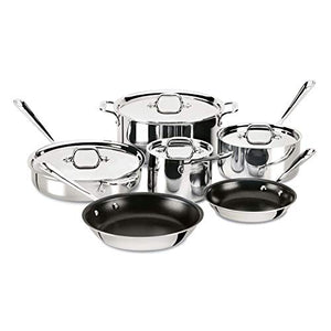 All-Clad 401488 NSR2-R Stainless Steel Tri-Ply Bonded PFOA Free Nonstick Cookware Set, 10-Piece, Silver