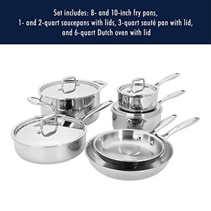 HENCKELS Clad Impulse 10-pc 3-Ply Stainless Steel Pots and Pans Set, Cookware Set, Fry Pan, Saucepan with Lid, Saute Pan with Lid, Dutch Oven with Lid, Stay-Cool Handles, Induction Stove Compatible