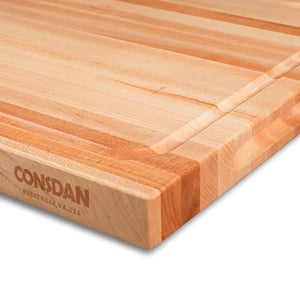 CONSDAN Cutting Board, USA Grown Hardwood, Butcher Block Hard Maple with Invisible Inner Handle, Prefinished with Food-Grade Oil, Suitable for Kitchen Edge Grain, 1-1/2" Thick, 20" L x 15" W