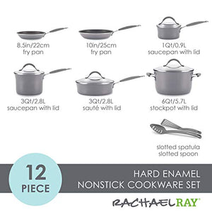 Rachael Ray - 16802 Rachael Ray Cucina Nonstick Cookware Pots and Pans Set, 12 Piece, Sea Salt Gray