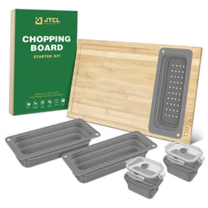 Bamboo Cutting Board Set with Juice Groove - Wood Cutting Boards for Kitchen, Wood Cutting Board Set, Kitchen Chopping Board for Meat Cheese and Vegetables (Grey)