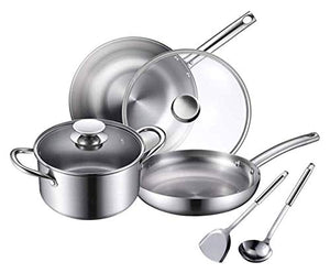 Kitchen Cookware Sets Kitchen Cookware Set, 3-Piece Stainless Steel Non-Stick Cookware Set, Soup Pot | Wok | Frying Pan | With Tempered Glass Cover