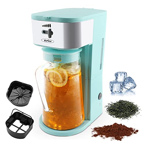 Iced Tea Maker with Upgrade 3 Quart Infusion Glass Pitcher,Ice Tea Maker with Strength Selector for Hot/Cold Water, Suitable For Customized Sweet Tea, Perfect for Summer Parties (Macaron Green)