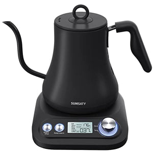 SUMSATY Electric Gooseneck Kettle with 6 Presets, 1°F Accurate Temp Control, 100% Stainless Steel Inner Pour Over Coffee Kettle, 0.8L Coffee & Tea Kettle Quick Heating, Auto-Off & Boil-Dry Protection