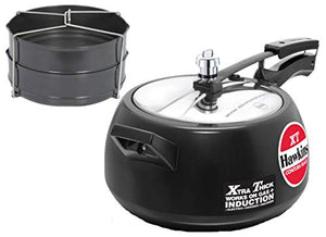 Hawkins Contura Black XT 5 LTR Pressure Cooker with Hard Anodised 2 Pc Separater Cooker Dabba and Stand