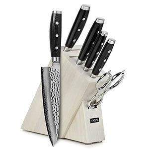 Enso Knife Set - Made in Japan - HD Series - VG10 Hammered Damascus Japanese Stainless Steel with Slim Gray Ash Knife Block - 7 Piece