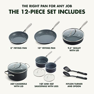 GreenPan Swift Healthy Ceramic Nonstick, 12 Piece Cookware Pots and Pans Set, Stainless Steel Handles, PFAS-Free, Dishwasher Safe, Oven Safe, Black