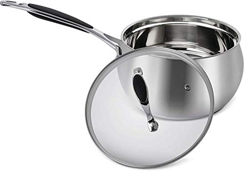 SensaitiN Home Stainless Steel Sauce Pan & Glass Lid for All Stovetops 3 Qt, Silver Padro SAUCE PAN Saucepans Stainless steel pots Cooking pot Sauce pan Pots Stainless steel cookware Ceramic cookware