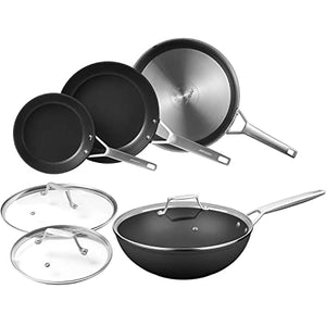 MSMK 7-Piece Cookware Set with Lids and Wok, Stay-Cool Handle, Smooth bottom Heat Evenly, Burnt also Non stick, Induction, Scratch-resistant, Cleaned Easily, Dishwasher Safe PFOA-Free Nonstick