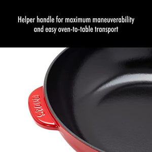 STAUB Cast Iron Pan with Lid 10-inch, 2.9 Quart Serves 2-3, Fry Pan, Cast Iron Skillet, Wok, Made in France, Cherry