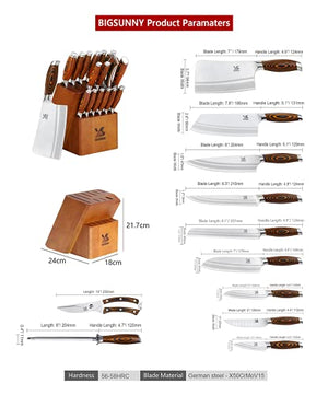 MSY BIGSUNNY Knife Block Set 17-piece Knife Set with Wooden Block - German Steel Perfect Cutlery Set Gift