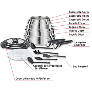 Lagostina Ingenio INOX Induction Cookware Set 18/10 Stainless Steel, Grey, 20 Pieces