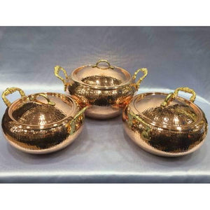 Tubibu Handmade Hammered Copper Cookware Set, Turkish Handmade Cookwares 3 Pcs (3 Pcs Sultan)