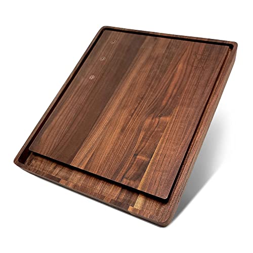Grillnovations Extra Large Wood Cutting Board Made of Walnut | Wooden Chopping Block Board | Meat Butcher Block Cutting Board | Deep Juice Groove | Perfect Chopping Board for Kitchen BBQ Charcuterie