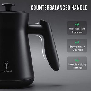 Soulhand Electric Gooseneck Kettle with Temperature Control, 0.8L Electric Kettle for Coffee and Tea, 1200W Rapid Heating, Stainless Steel Electric Gooseneck Kettle with Built-in Stopwatch